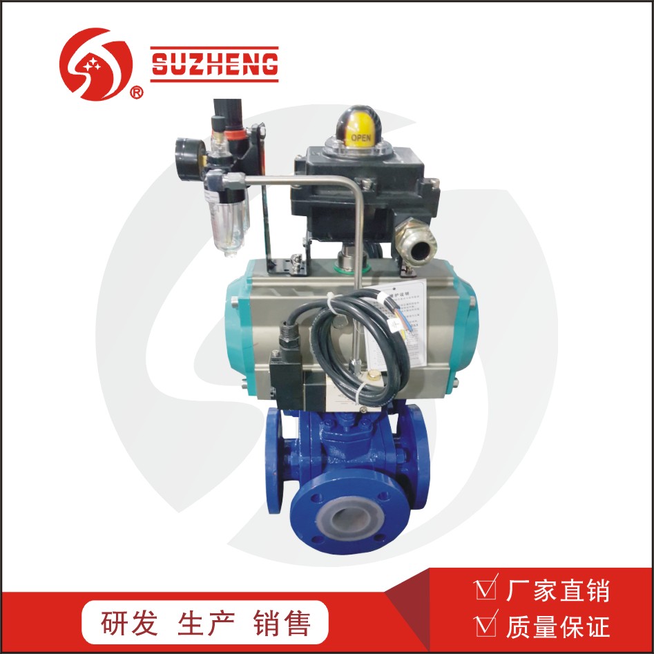氣動三通(tong)襯氟球閥